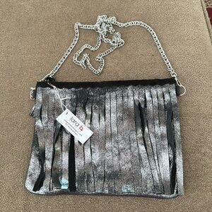 Lara B Designs Metallic Grey Black Tassels Shoulder Bag Purse (TD)